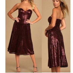 Lulu's Burgundy Sequin Midi Dress